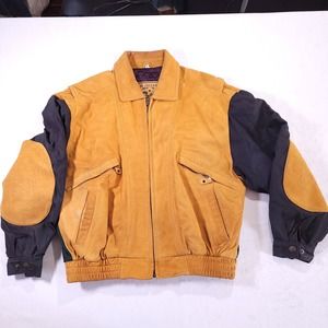 Vintage M. Julian Adventures Men's Tan Black Green Leather & Wool Large Coat